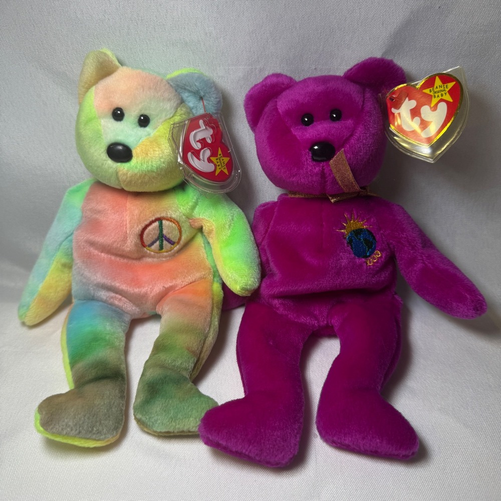 Ty Beanie Babies Peace and Millennium Bears Set 1996 1999 Vintage Plush Toys